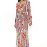 Multicolour African Print Crepe Long Straight Kaftan