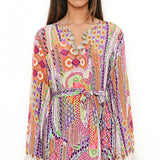 Multicolour African Print Crepe Long Straight Kaftan