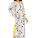 Stone Bee Garden Print Art Crepe Long Beyza Kaftan