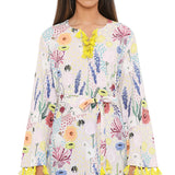 Stone Bee Garden Print Art Crepe Long Beyza Kaftan