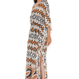 Mustard Ikat Print Silkmul Kaftan