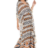 Mustard Ikat Print Silkmul Kaftan