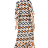 Mustard Ikat Print Silkmul Kaftan
