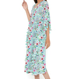 Aqua Spring Floral Garden Print Art Crepe Kaftan