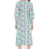 Aqua Spring Floral Garden Print Art Crepe Kaftan