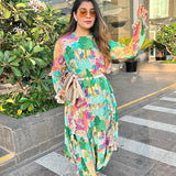 Peach Kuno Print High-Low Top With Low Crotch Pant